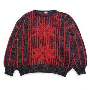 🧡 Vintage Knightsbridge, Wool Blend Red & Grey Sweater
